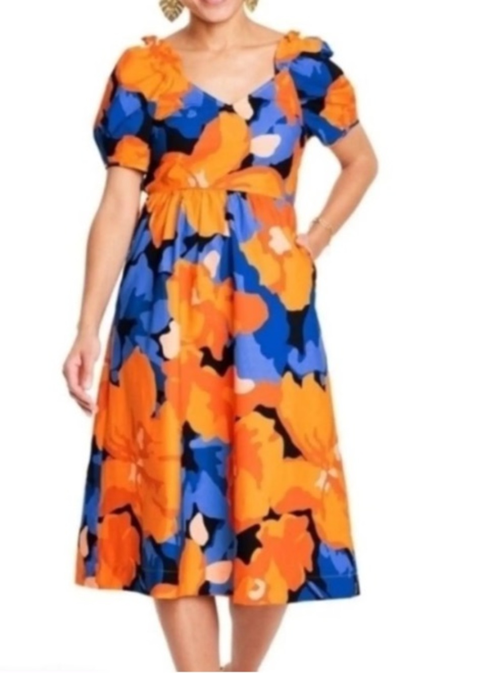 Vibrant NWT Tabitha Brown X Target Orange & Blue Floral Midi Dress size 20W/ 22W